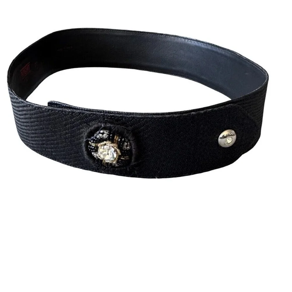 Vintage Valentino Night Black Beaded Fabric Leather Waist Belt xs 80s